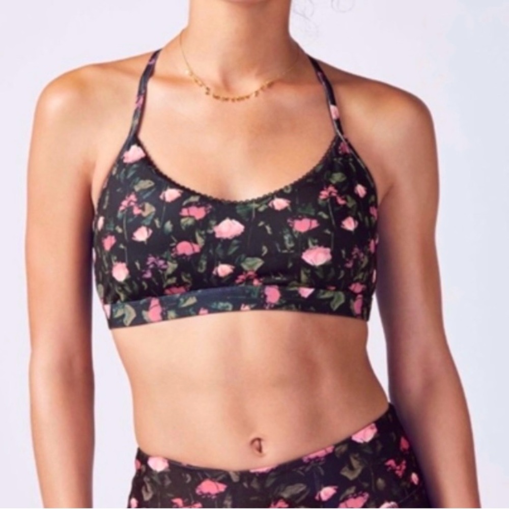 Fabletics NWT Nayara Sports Bra Rose Romance Print T Strap Back Size XL 12-14